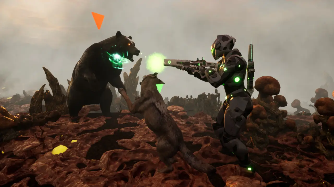 A wolf being healed by a ring of green light in Luminis